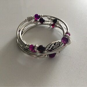 Elegant Silver and Purple Wrap Bangle Bracelet NWOT